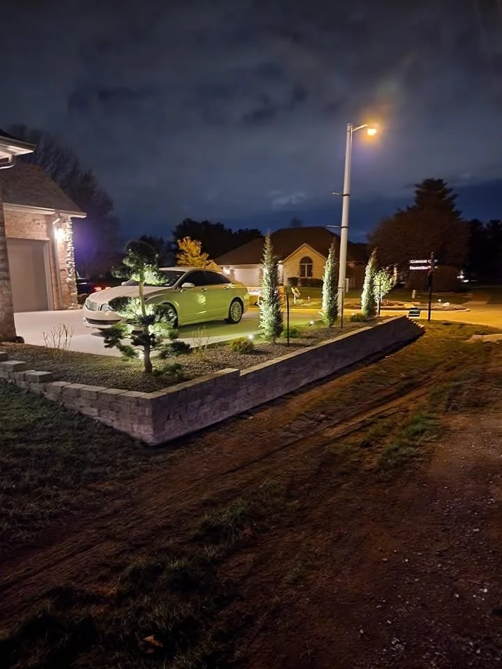 Driveway and landscape lighting at night