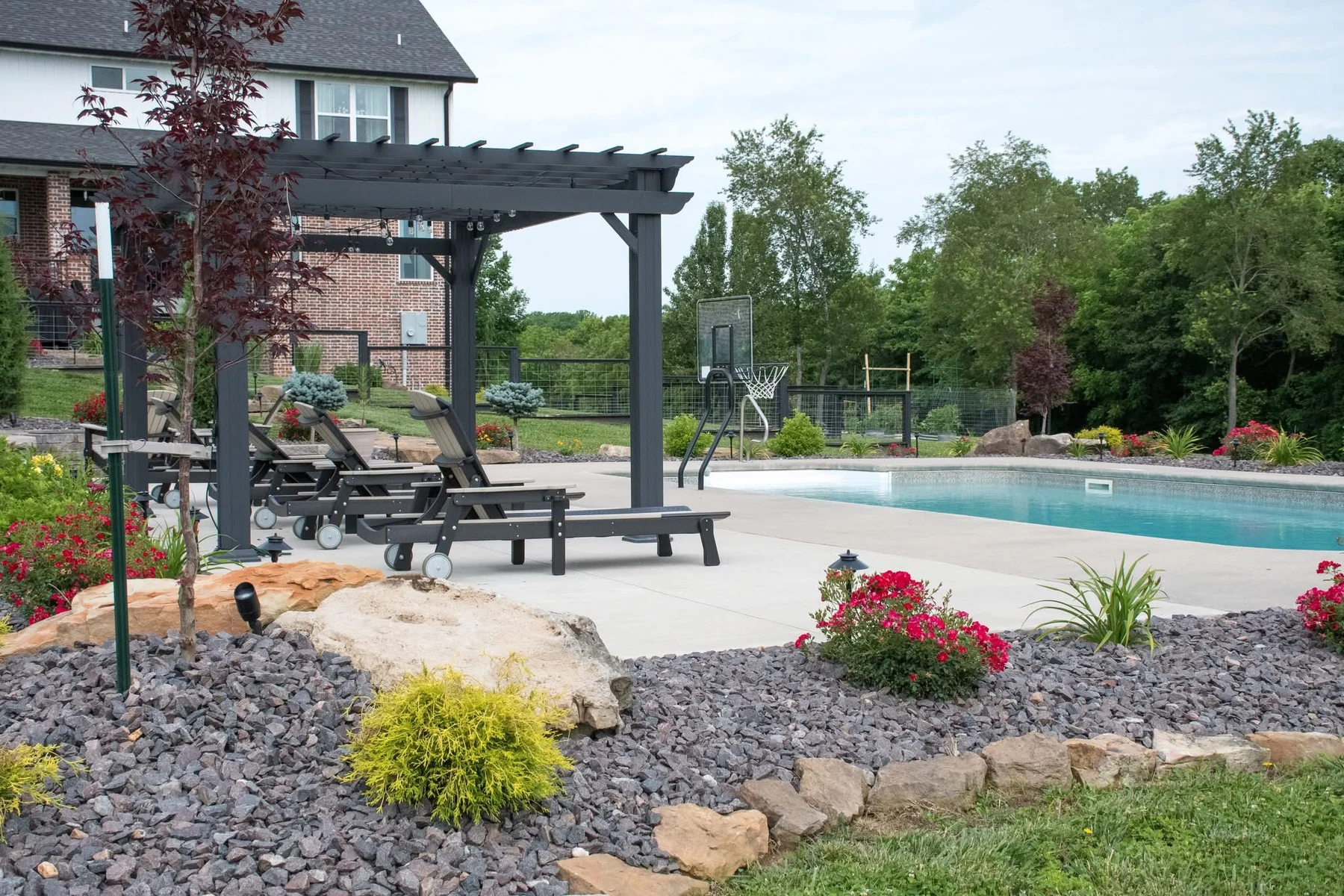 Landscaped pool and outdoor living area