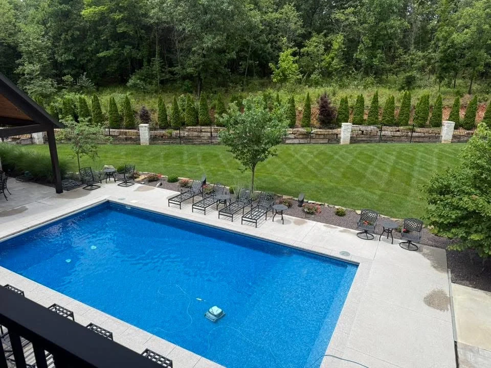 Finished pool landscape in normal dry conditions
